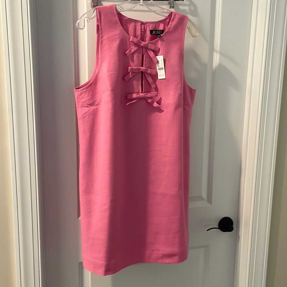 NWT J. Crew Bow-front shift mini dress in stretch linen blend in pink - size L
